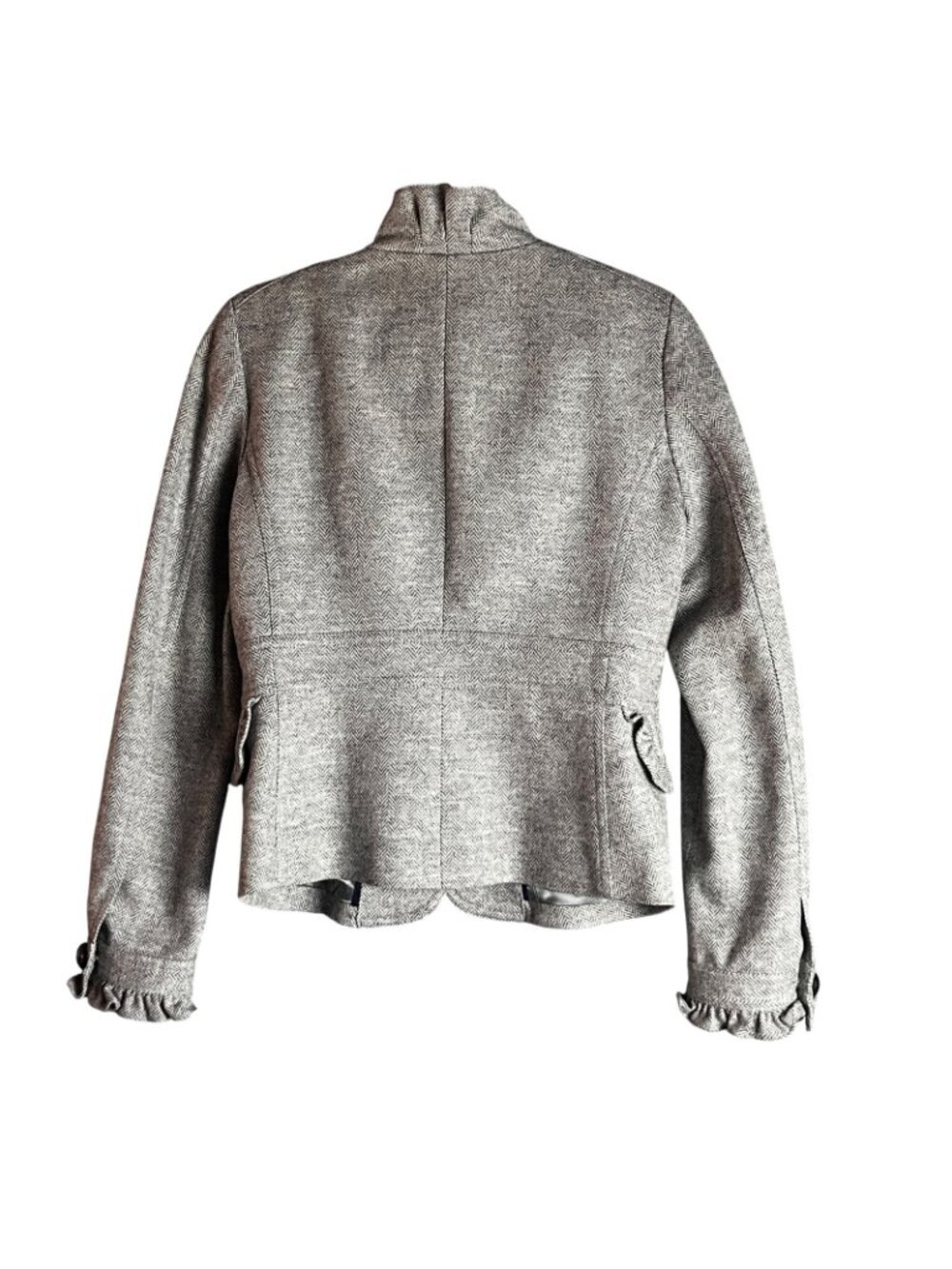 J.Crew VTG Blazer Jacket Womens 8 Gray Wool Herringbone Ruffle Preppy Career - Picture 8 of 12